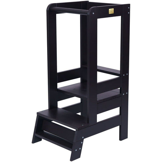 Wooden Kitchen Helper - Learning Tower - Black side with steps