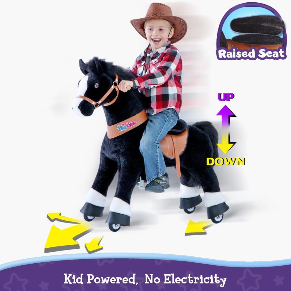 boy in cowboy hat riding Ponycycle Horse Toy Age 3-5 - Black