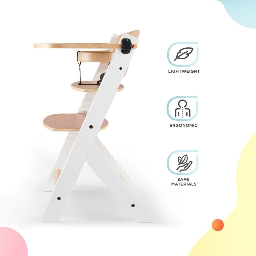 Kinderkraft Enock High Chair - White Wood side with tray