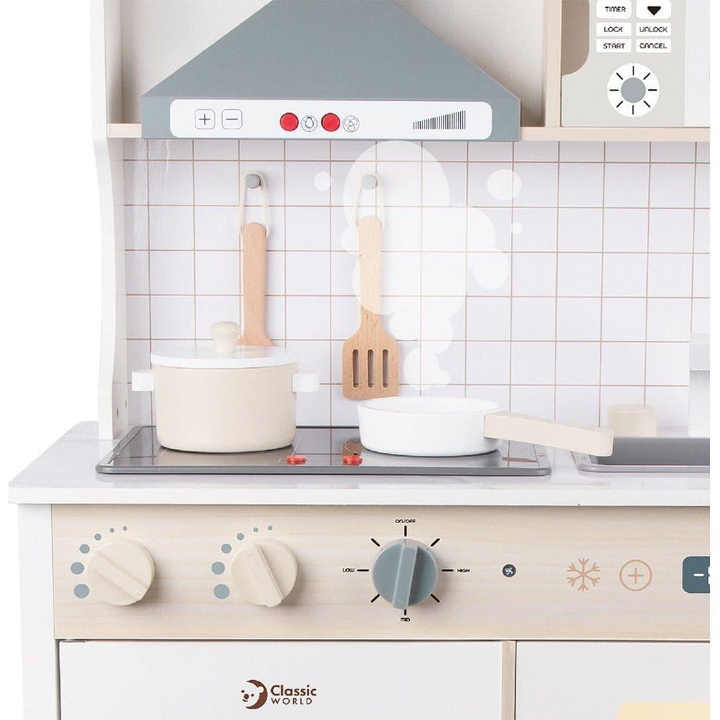 close up on hobs on Classic World Wooden Modern Kitchen playset