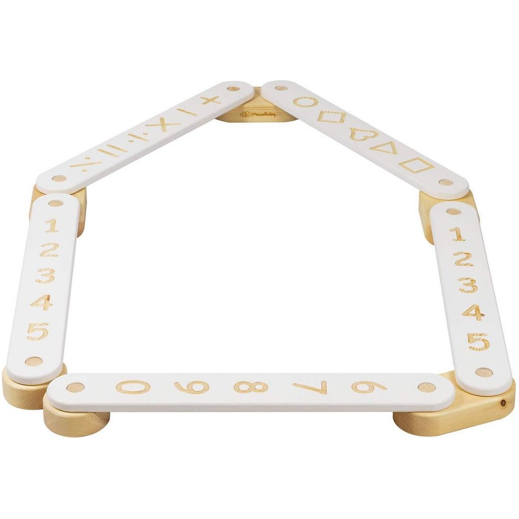 Wooden Balance Beam - 5 Piece Set in white with numbers and shapes