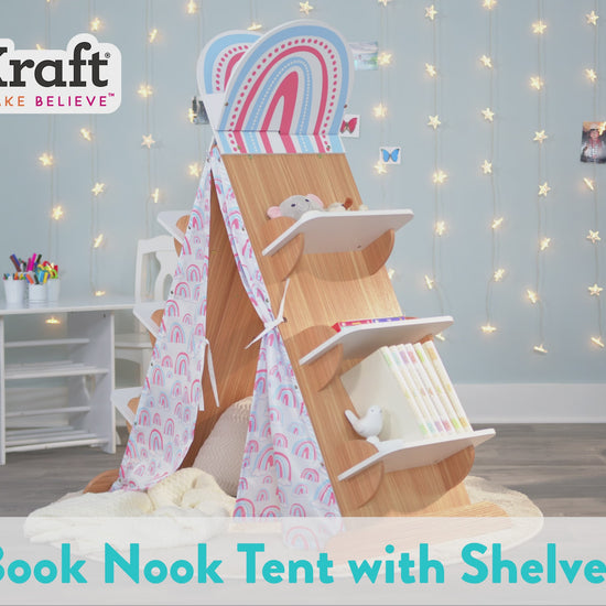 video of girl playing with KidKraft Book Nook Tent with Shelves