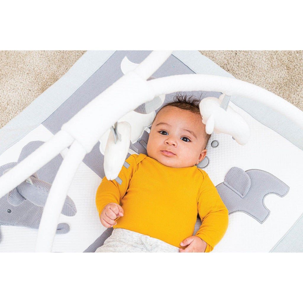 baby looking at arch on Nattou Baby Playmat - Tembo Elephant