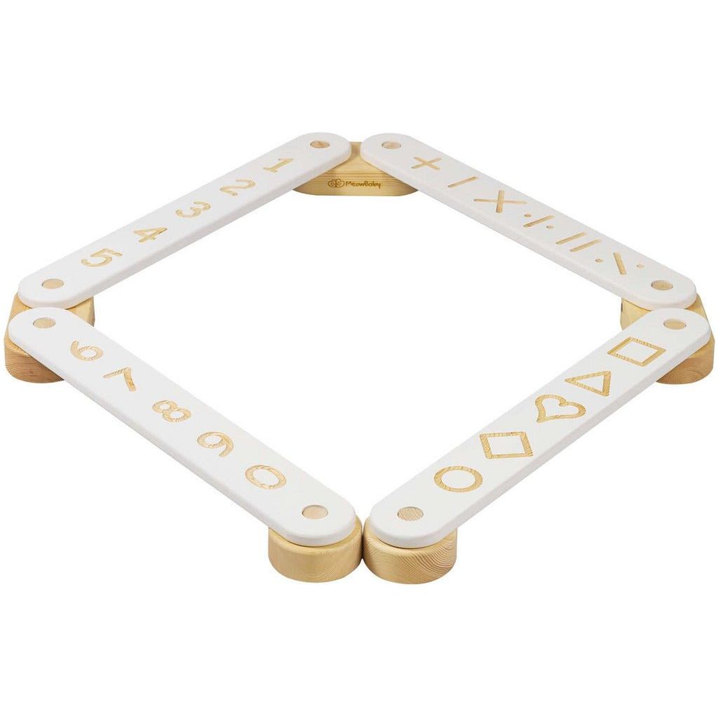 Wooden Balance Beam - 4 Piece Set in white with numbers and shapes