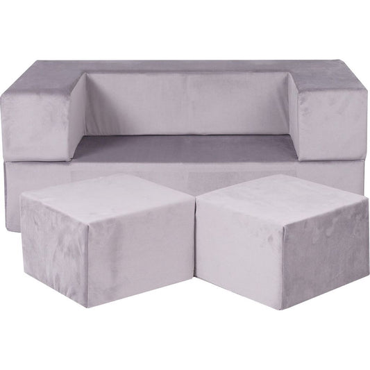 Velvet Childrens Soft Play Sofa Chair & Fold Out Bed - Grey