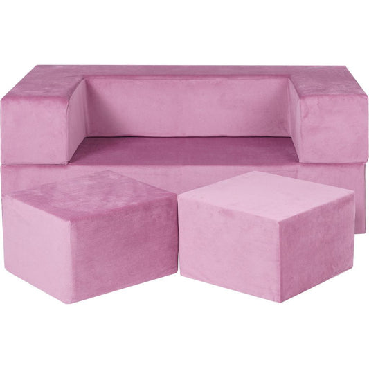 MeowBaby Velvet Childrens Soft Play Sofa Chair & Fold Out Bed - Pink with block removed