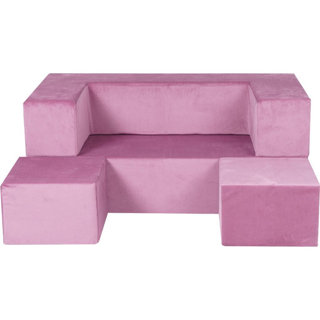 MeowBaby Velvet Childrens Soft Play Sofa Chair & Fold Out Bed - Pink with blocks in front