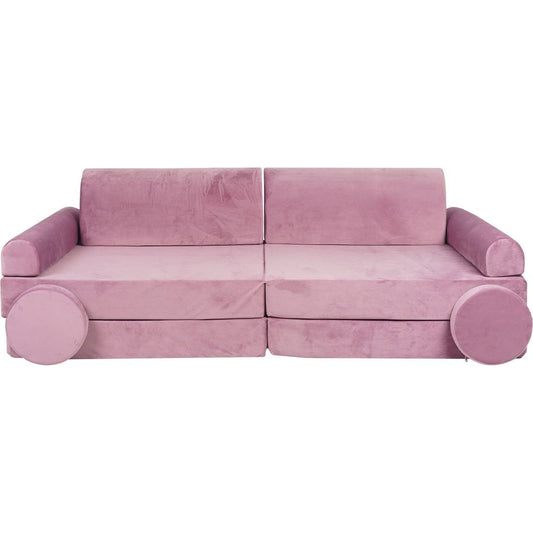 MeowBaby Velvet Kids Soft Play Sofa & Fold Out Bed - Pink front