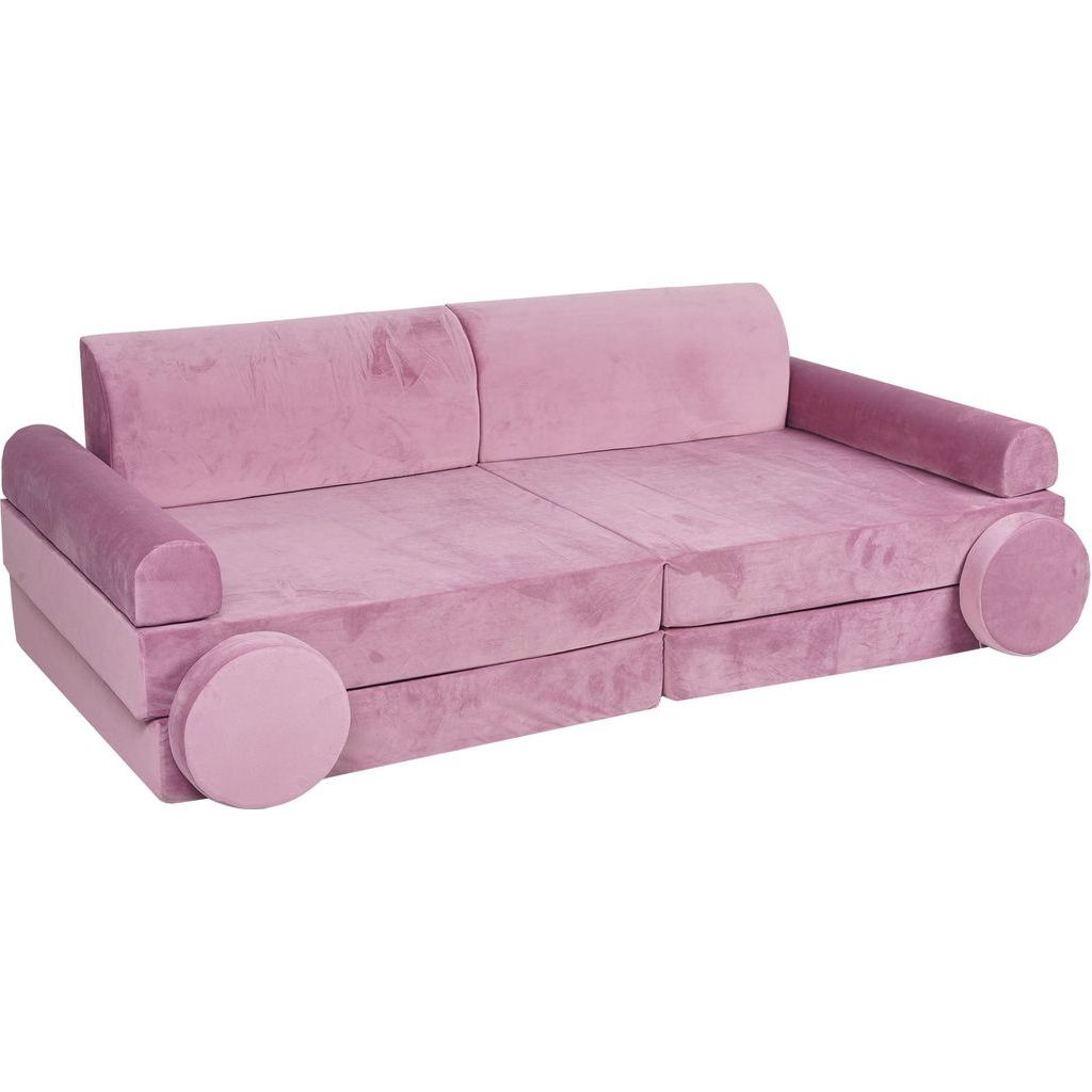 MeowBaby Velvet Kids Soft Play Sofa & Fold Out Bed - Pink front right