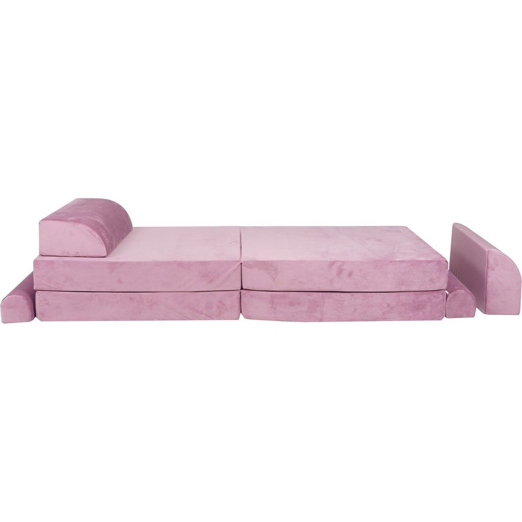 MeowBaby Velvet Kids Soft Play Sofa & Fold Out Bed - Pink in bed form