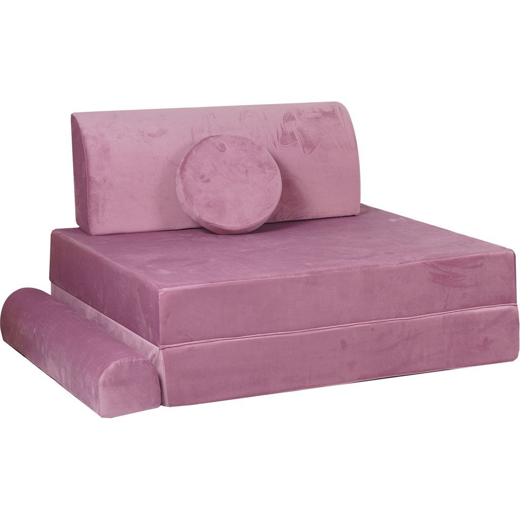 MeowBaby Velvet Kids Soft Play Sofa & Fold Out Bed - Pink single seat front right