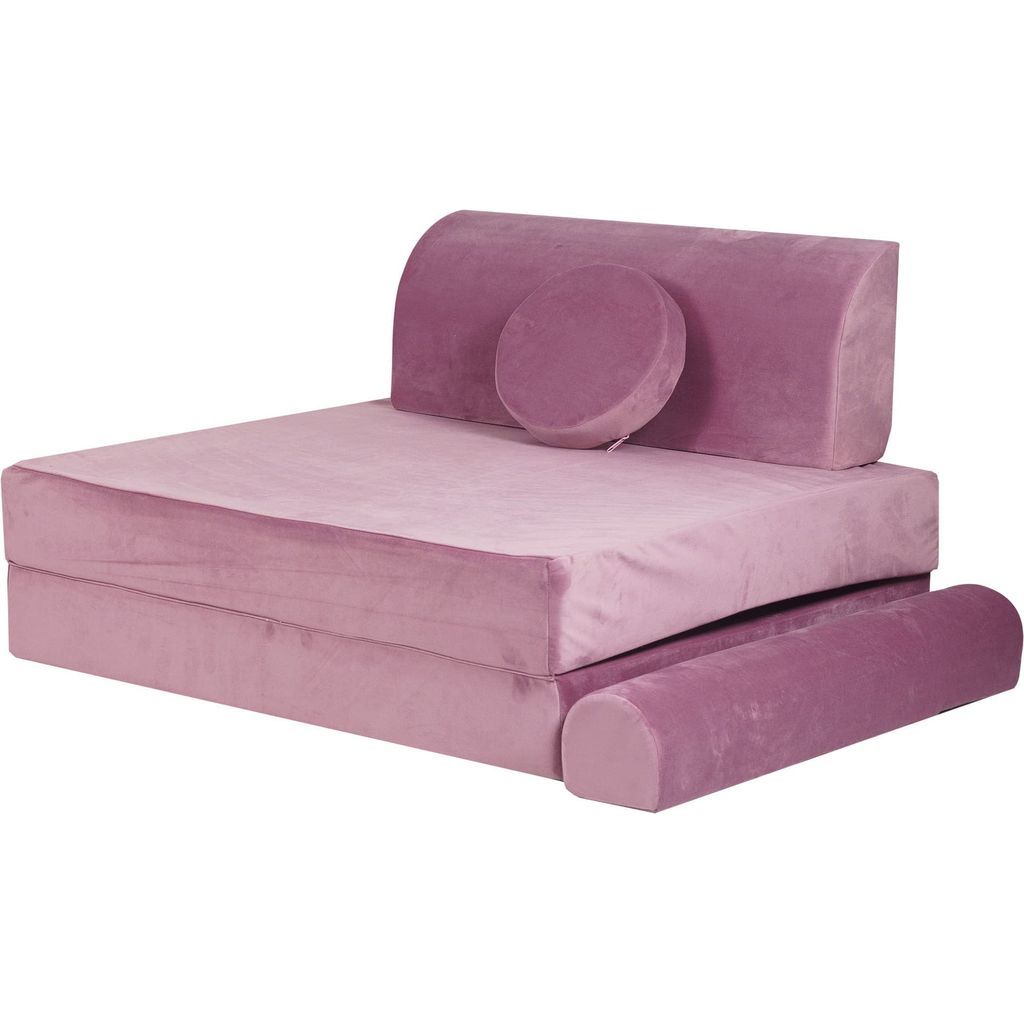 MeowBaby Velvet Kids Soft Play Sofa & Fold Out Bed - Pink single seat front left