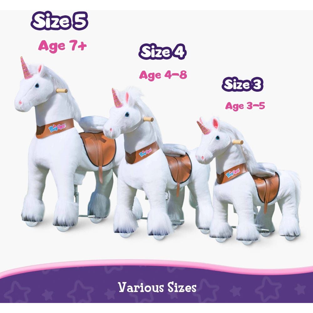 Ponycycle Unicorn Ride-on Toy Age 3-5 White age and size guide