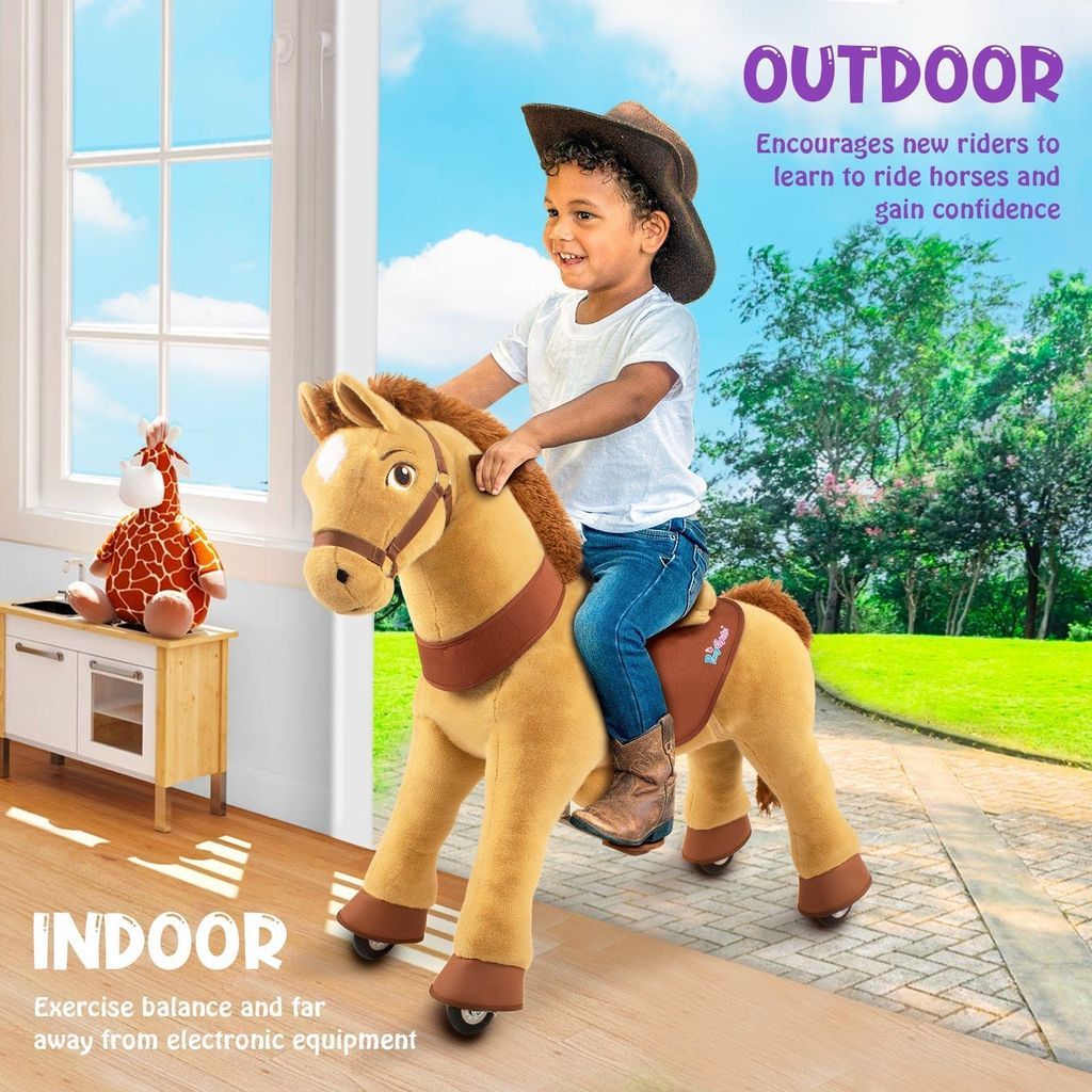 boy riding Ponycycle Model E Rocking Horse Toy Age 3-5 indoors and outdoors