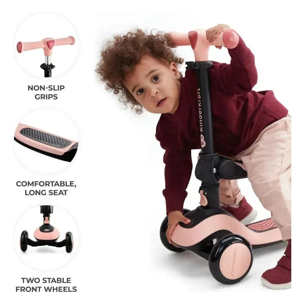KinderKraft Halley Seated to Standing Scooter - Rose Pink key features