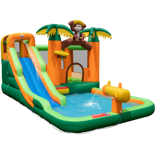 Monkey Theme Inflatable Water Park with Slide & Splash Pool