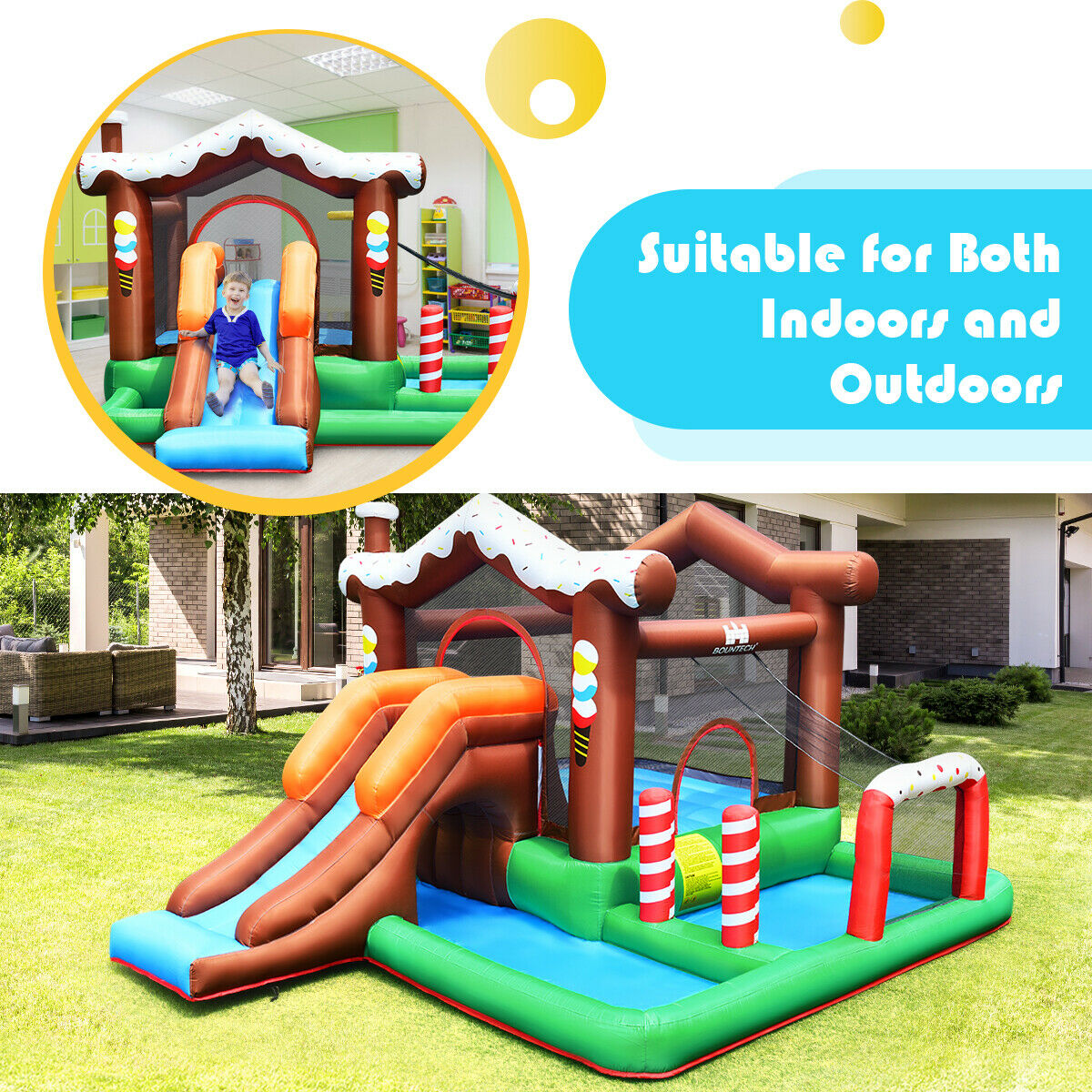 Inflatable Bounce House with Slide Basketball Rim & Bag