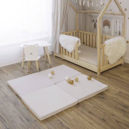 Meow Baby Square Foldable Baby Play Mat on bedroom floor
