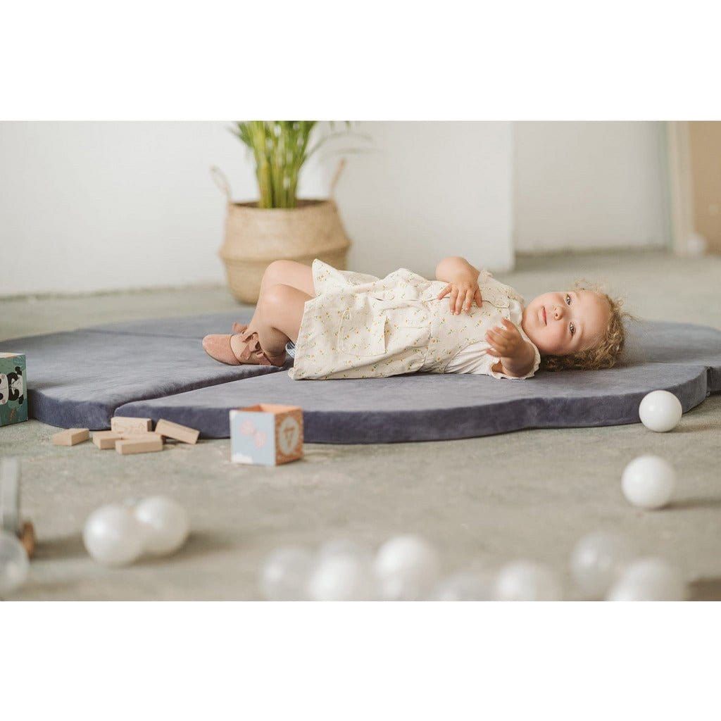 girl lying on Meow Baby Cloud Shaped Foldable Baby Play Mat