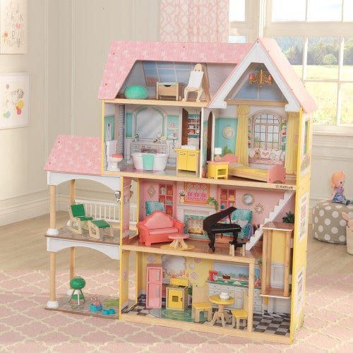 KidKraft Lola Mansion Dollhouse front side in playroom