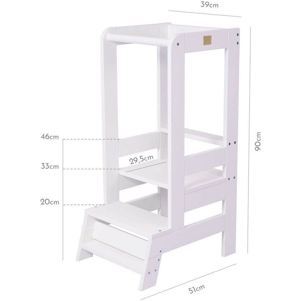 Wooden Kitchen Helper - Learning Tower - White dimensions