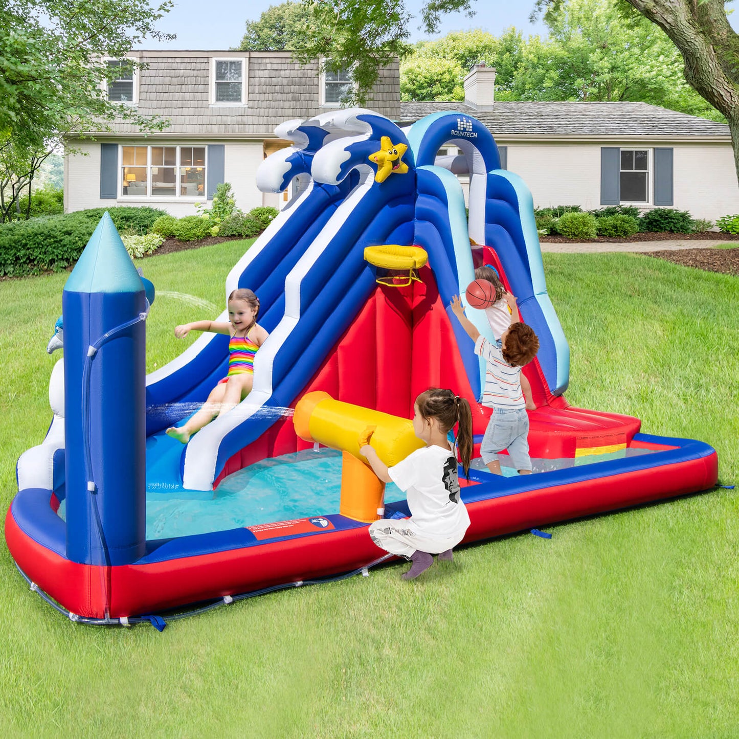 Inflatable Water Park with Climbing Wall and Water Cannon without Blower