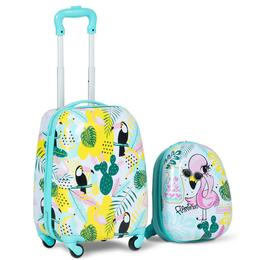 2 Pieces Kids Luggage Set with 4 Casters and Retractable Handle-Multicolour