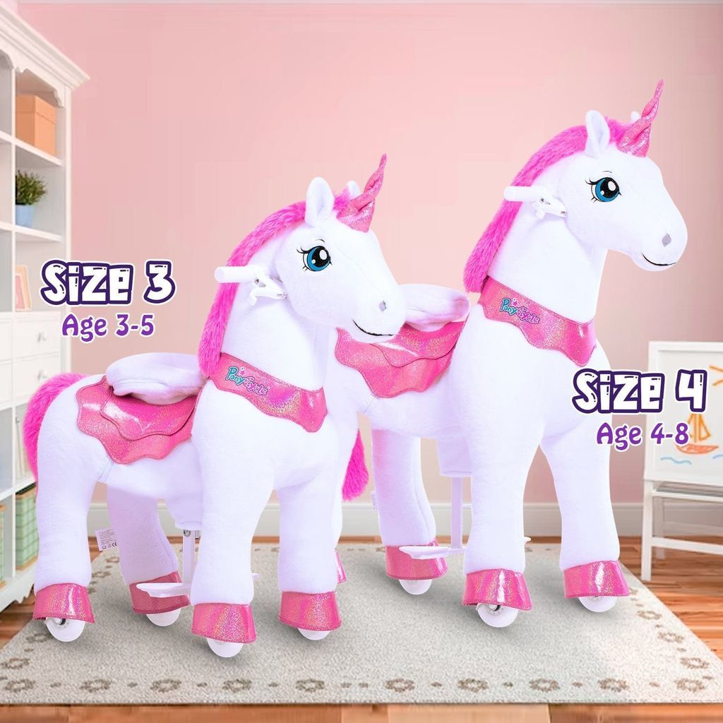 Ponycycle Model E Ride-on Unicorn Toy Age 4-8 age and size guide