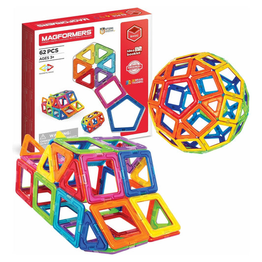 Magformers construction toy 62 Piece Set box and shapes