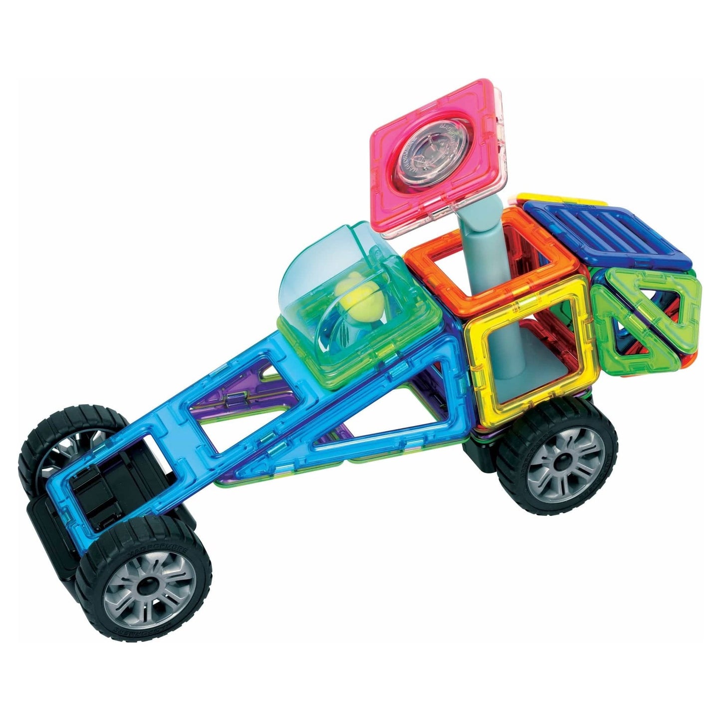 racing car made from Magformers Construction Toy Mystery Spin Set