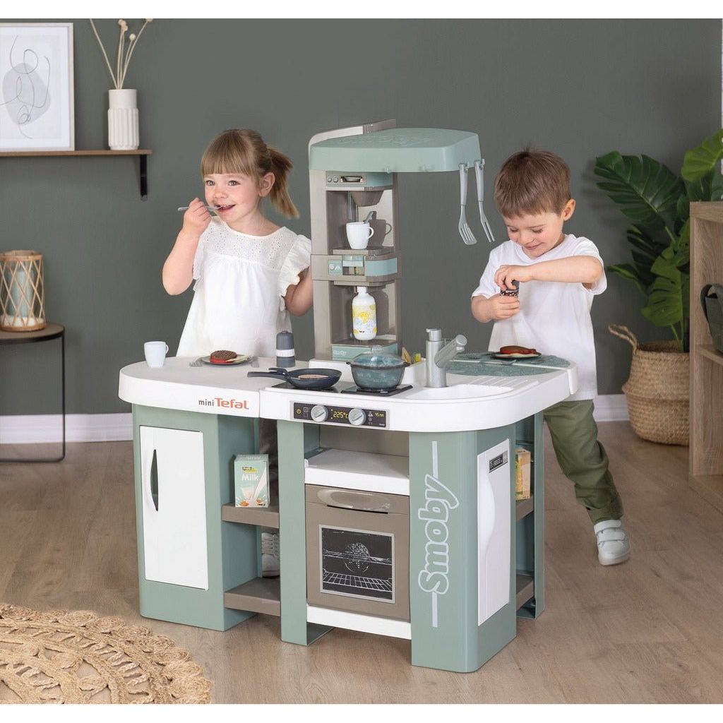 children playing with Smoby Tefal Studio XL Bubble Kitchen