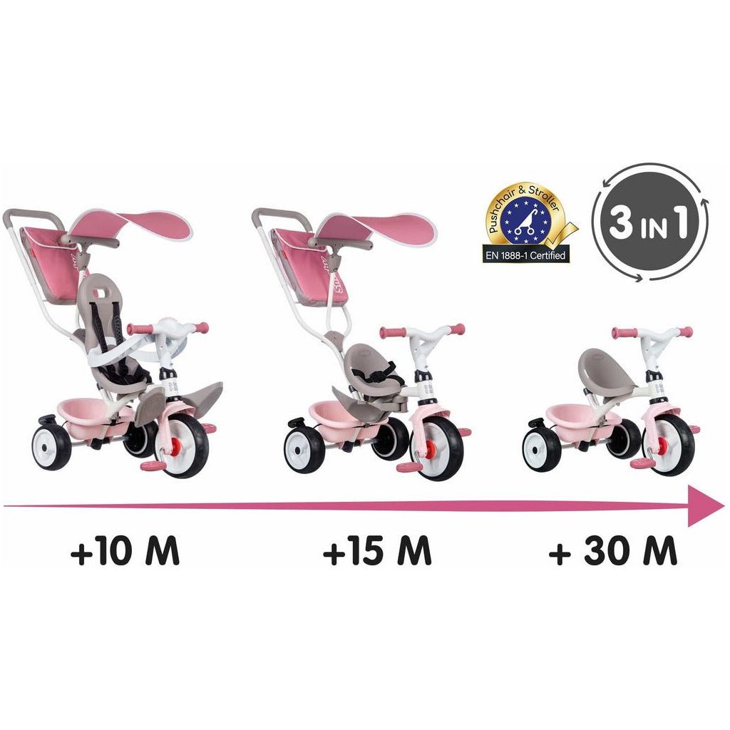 different stages of Smoby Baby Balade Trike in pink