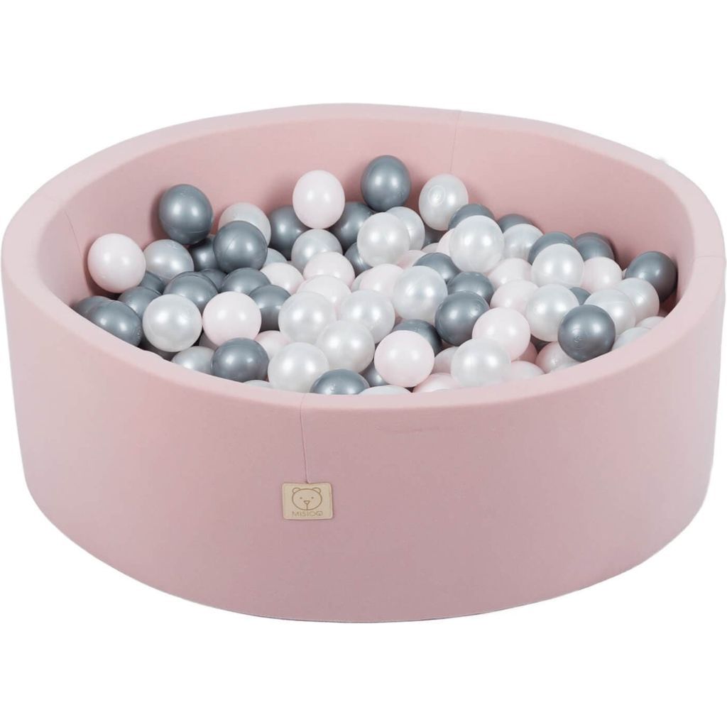 Misioo Joy Cotton Ball Pit Pink with 200 Grey and White Balls