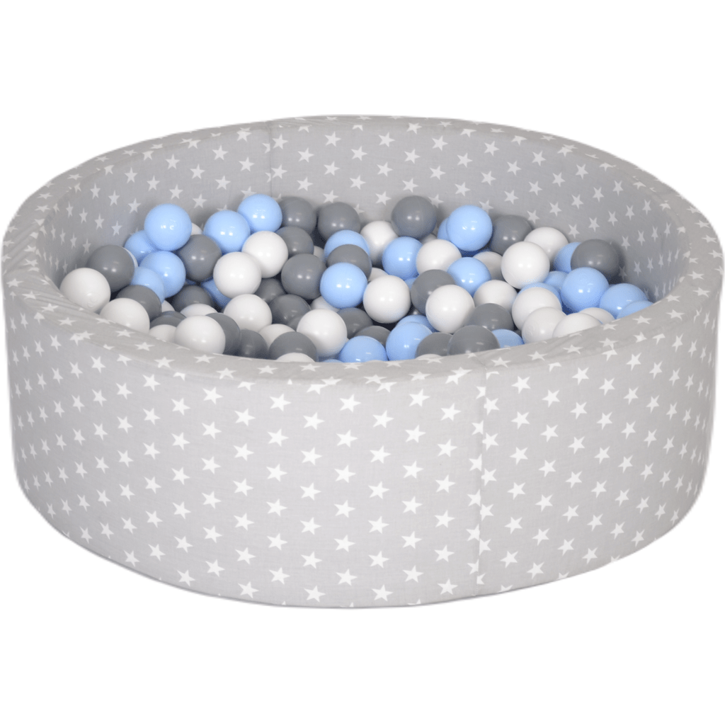 Misioo Cotton Ball Pit Grey and White Stars with 200 Blue & Grey Balls