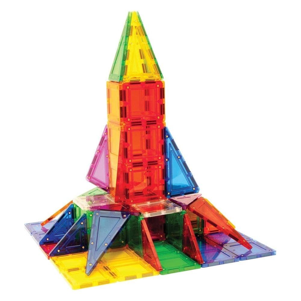 small castle made from Magformers TileBlox Construction Toy Rainbow 104 Piece Set box 