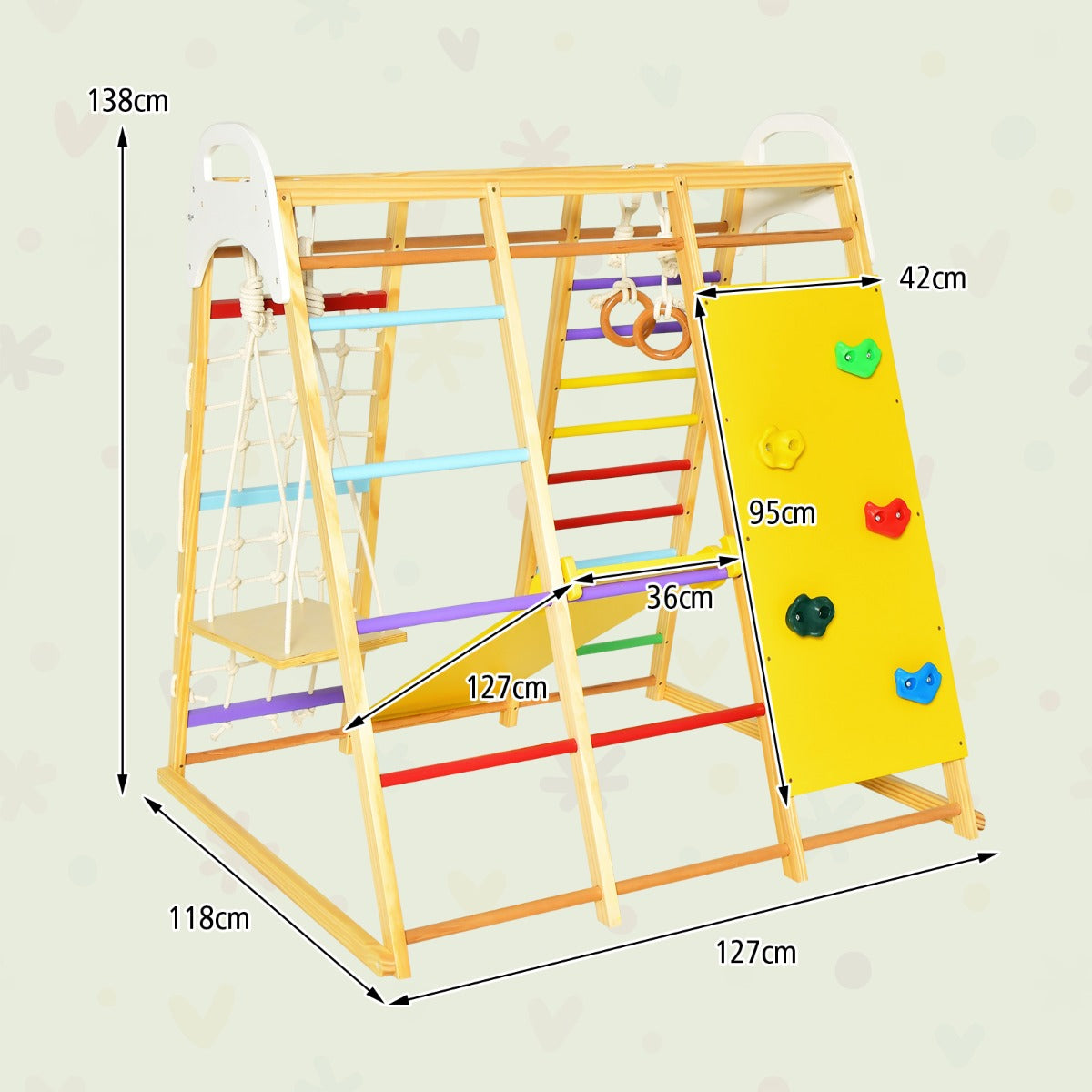 8-in-1 Jungle Gym Playset Wooden Climber Play Set with Monkey Bars