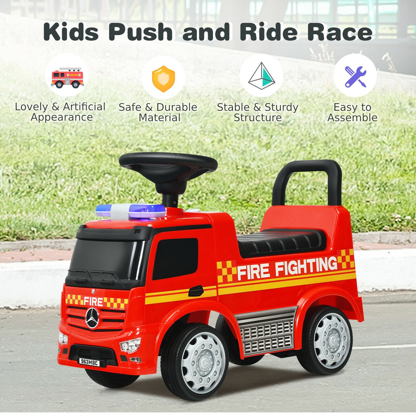 Kid's Ride On Push Car Licensed Mercedes Benz Firefighter