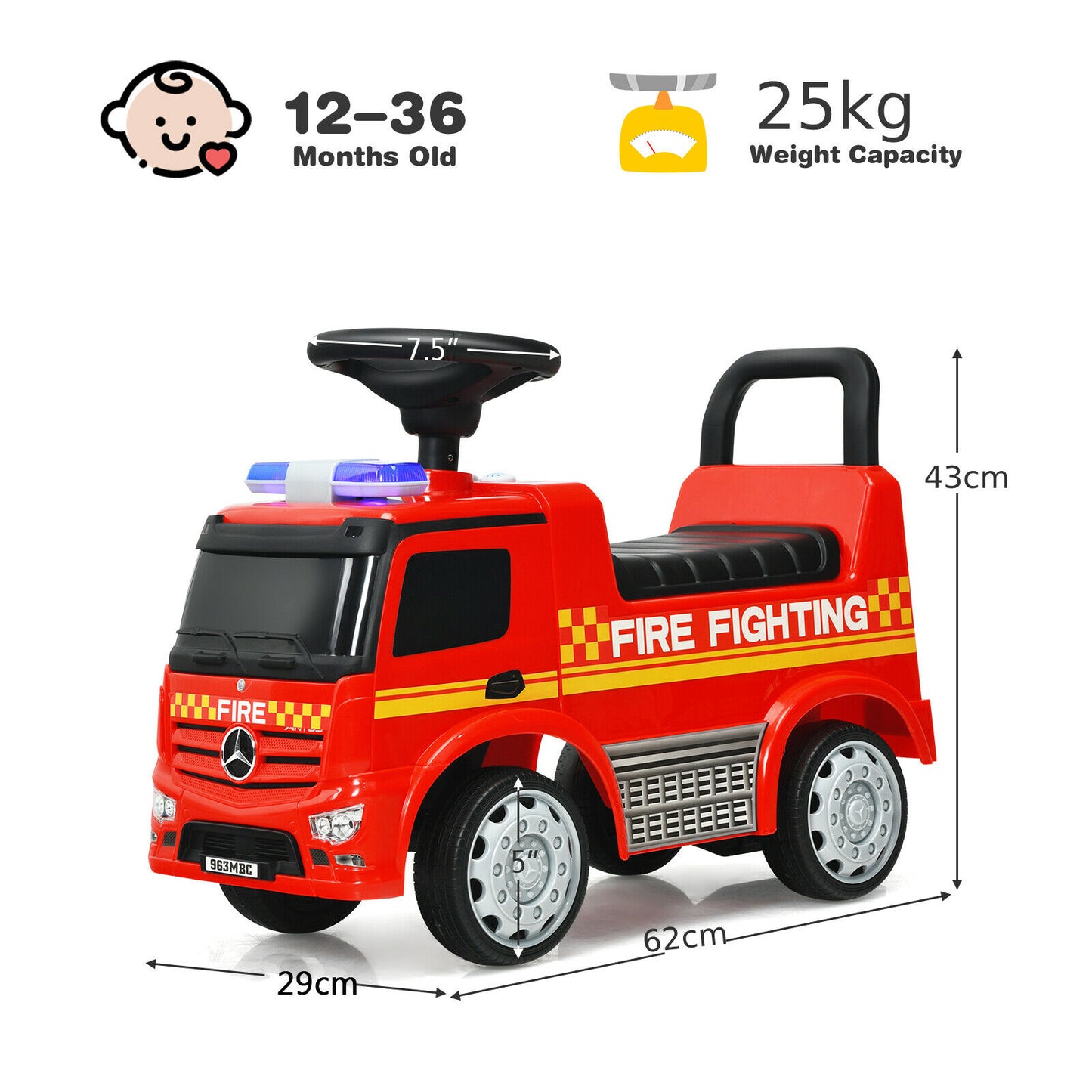 Kid's Ride On Push Car Licensed Mercedes Benz Firefighter