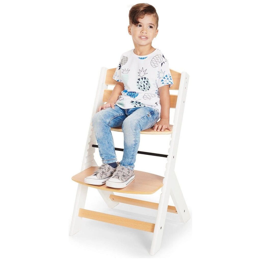 boy sitting in Kinderkraft Enock High Chair - White Wood