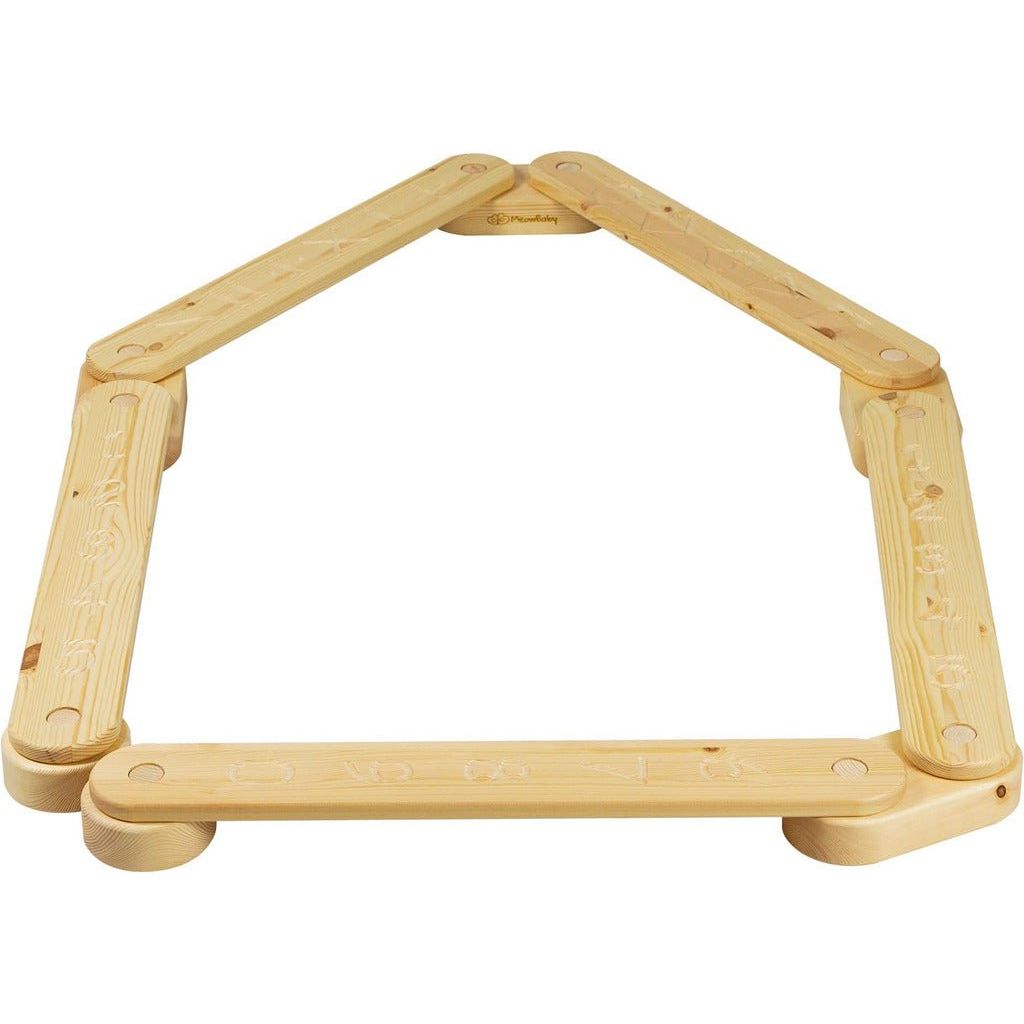 Wooden Balance Beam - 5 Piece Set in natural wood with numbers and shapes
