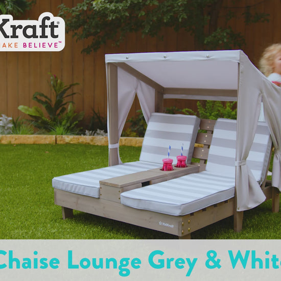 video of 2 girls relaxing on KidKraft Double Chaise Lounge with Cup Holders - Grey