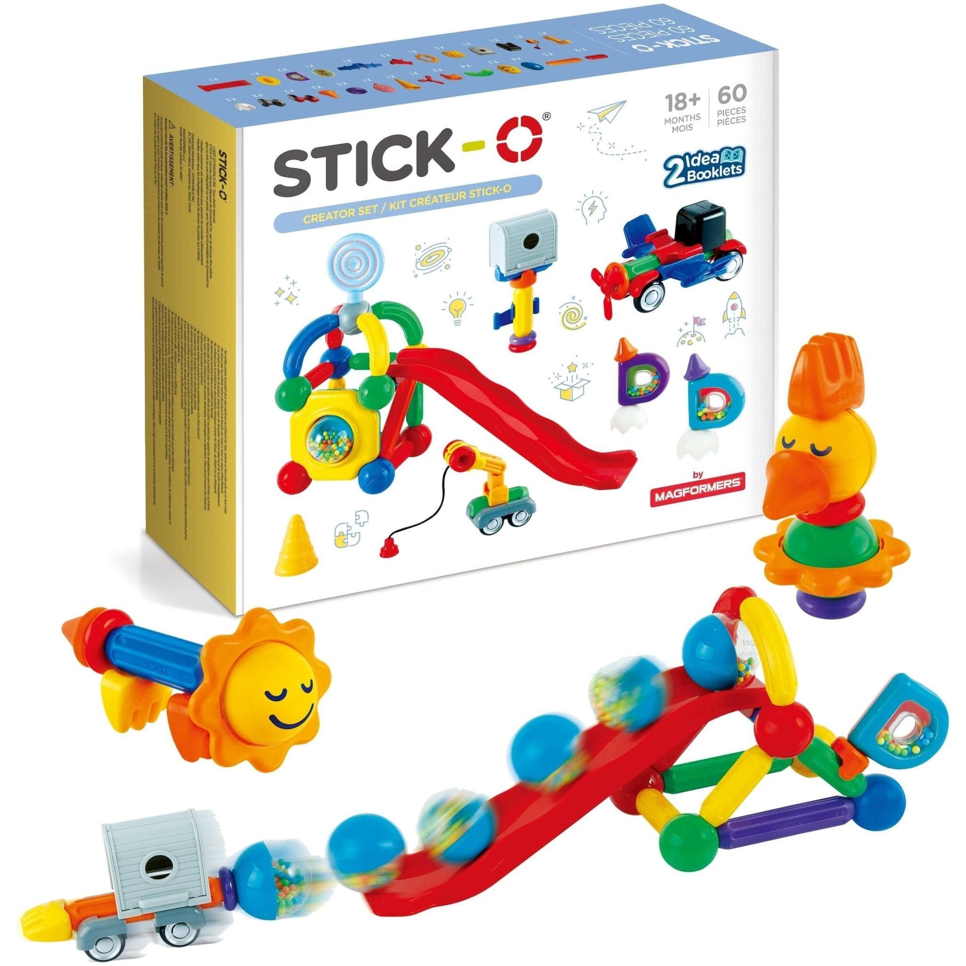 Magformers Stick-O Creator 60 Piece Set front of box with models