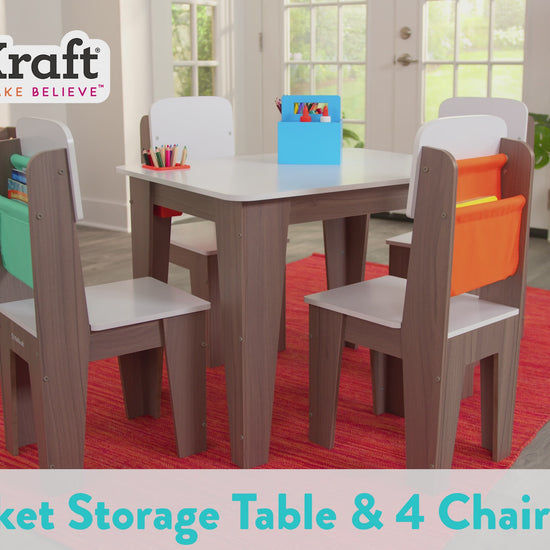 boys doing crafts at KidKraft Pocket Storage Table and 4 Chair Set - Grey Ash