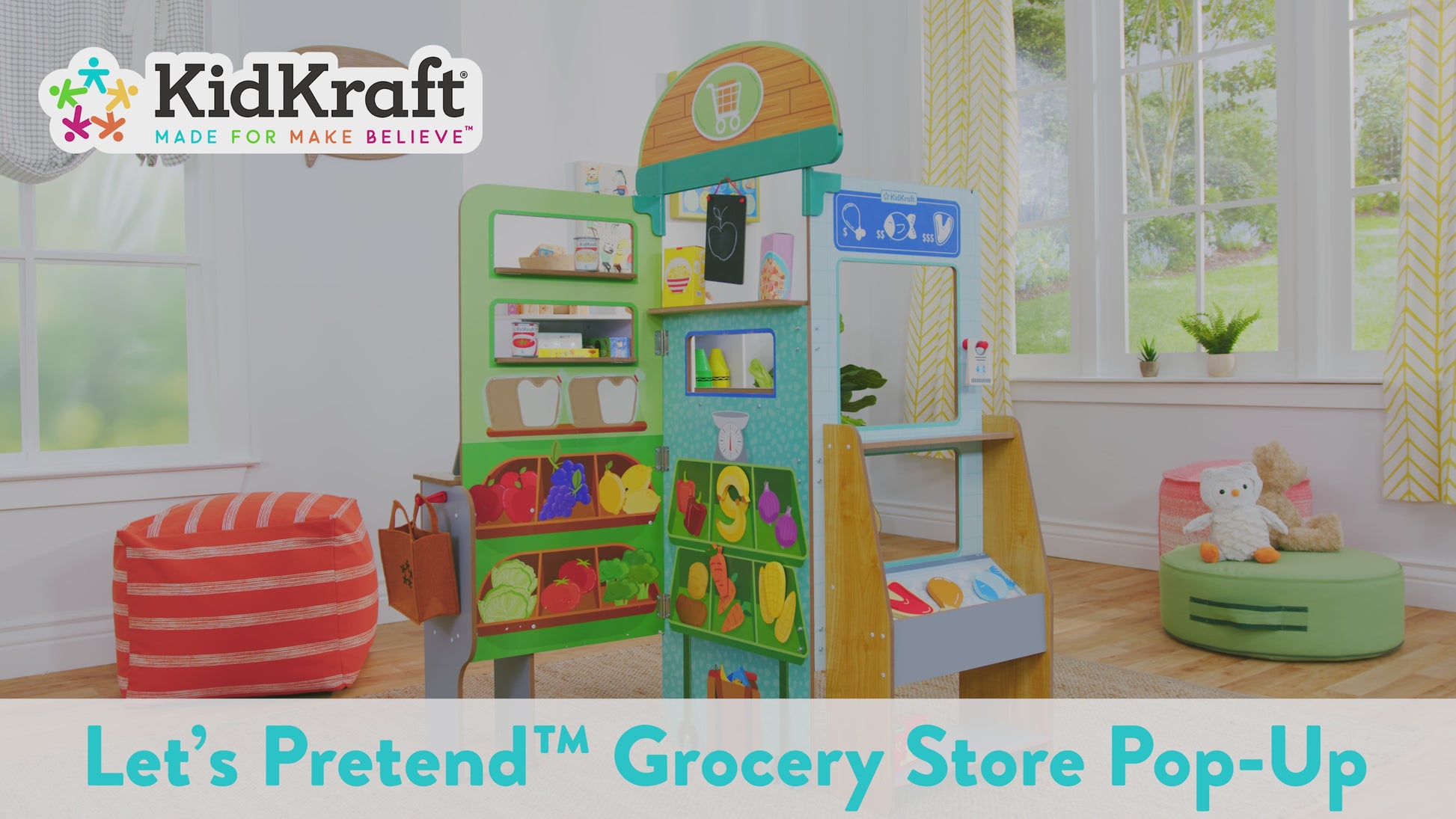 video of children playing with KidKraft Let’s Pretend™ Grocery Store Pop-Up