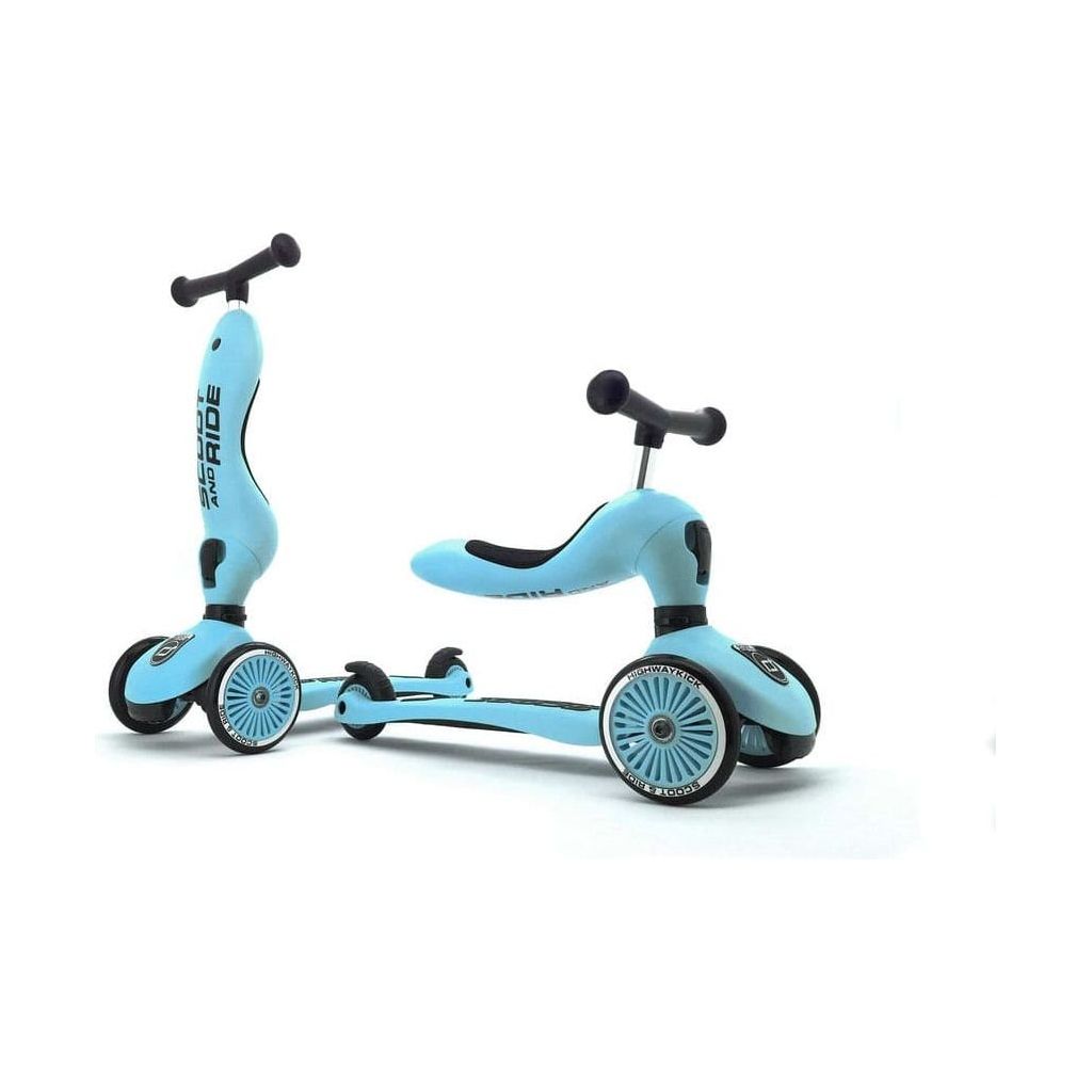 pair of Scoot and Ride Highwaykick 1 - Blueberry - Age 1-5 Years in scooter and seat modes