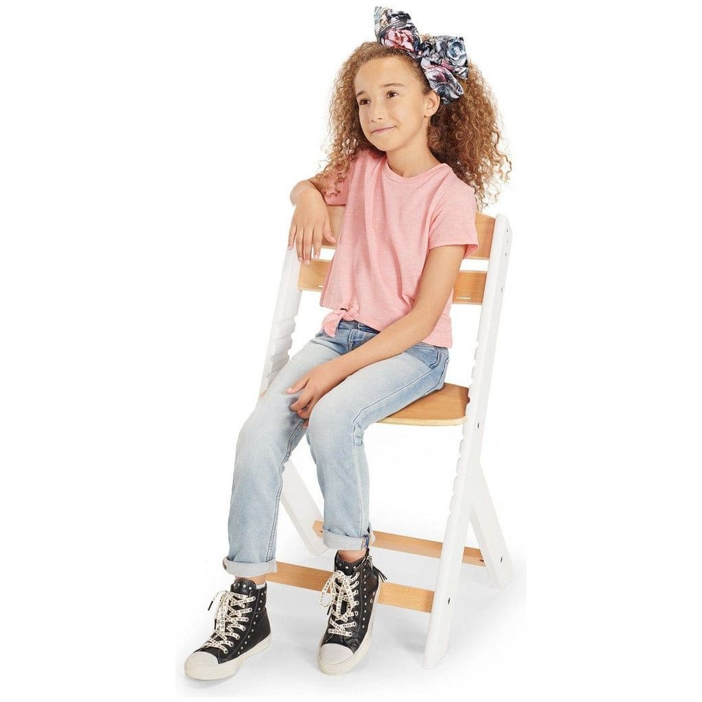 girl sitting on Kinderkraft Enock High Chair - White Wood