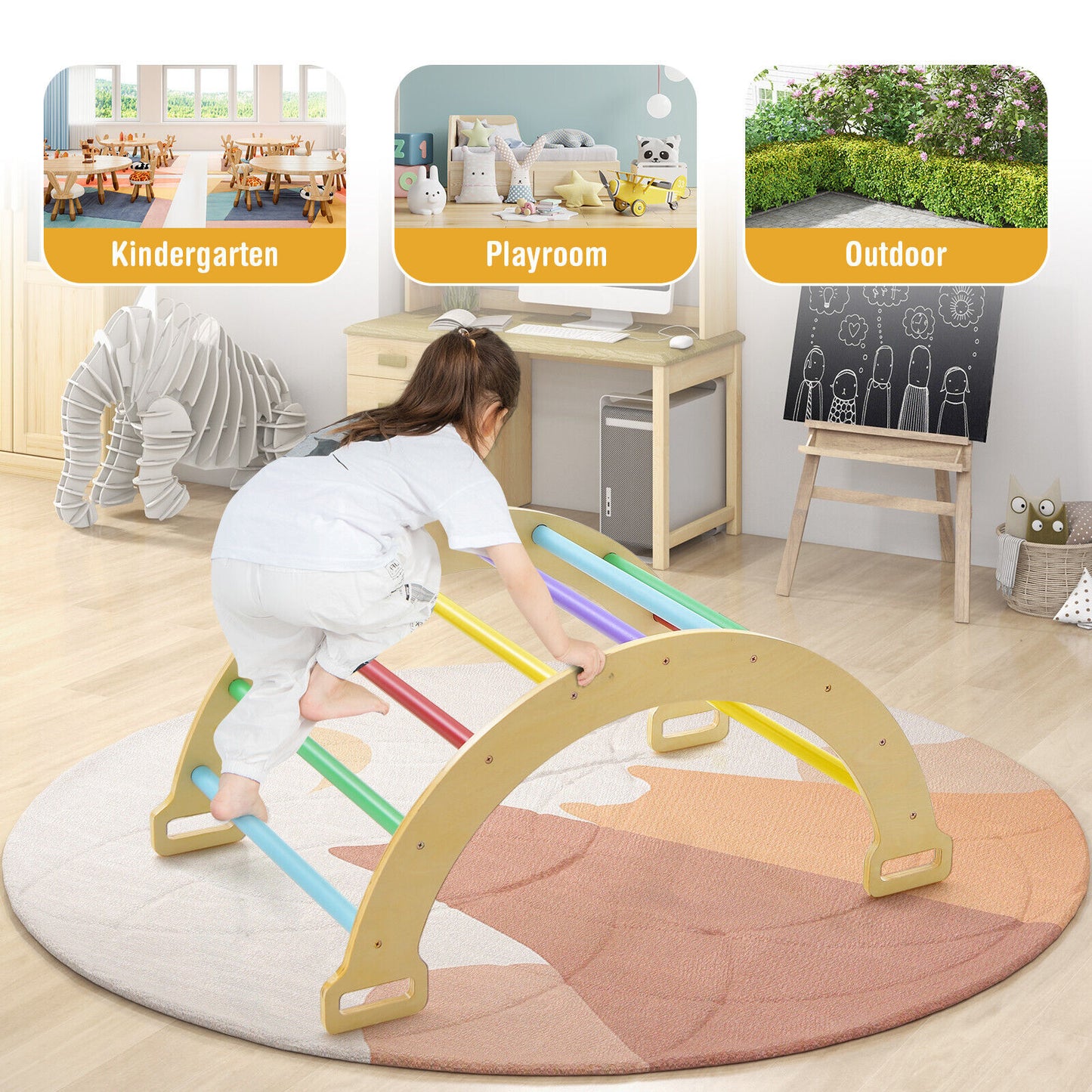 2-in-1 Arch Rocker with Soft Cushion-Colourful