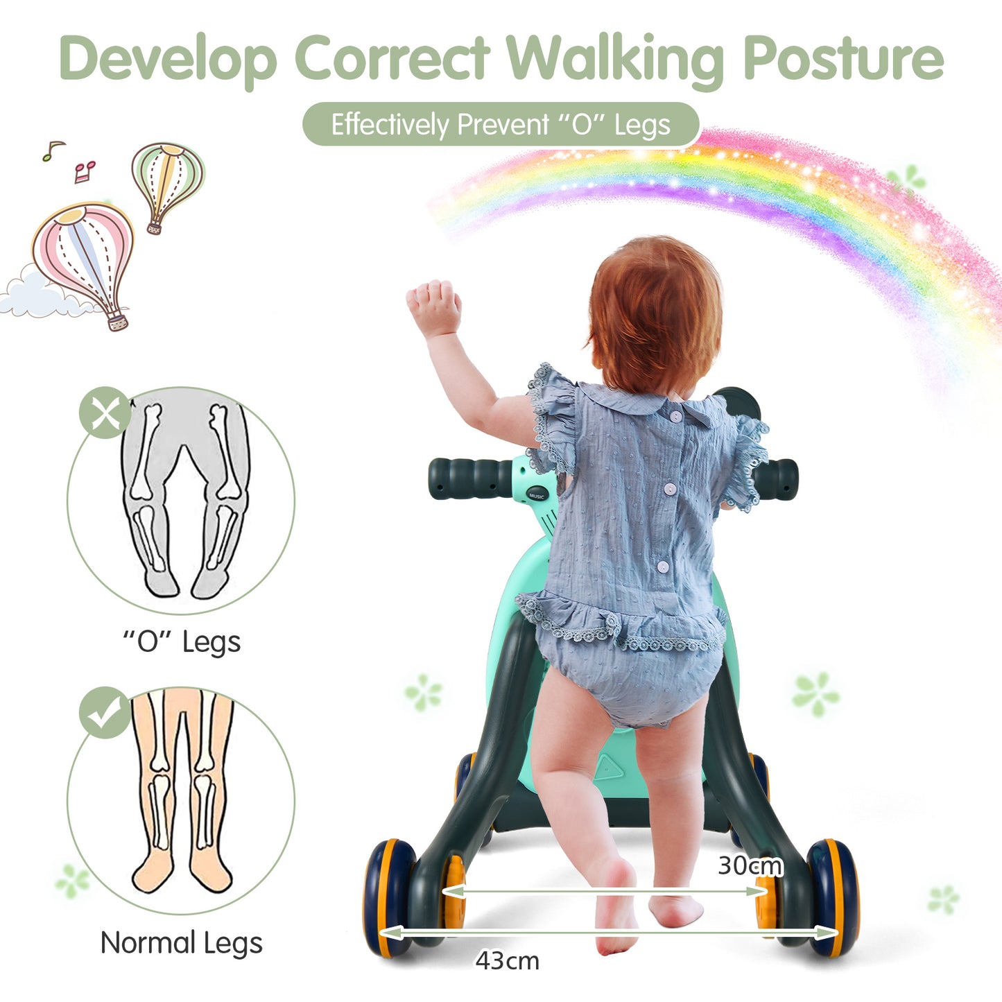 Baby Push Along Walkers with Lights and Ball Game-Green