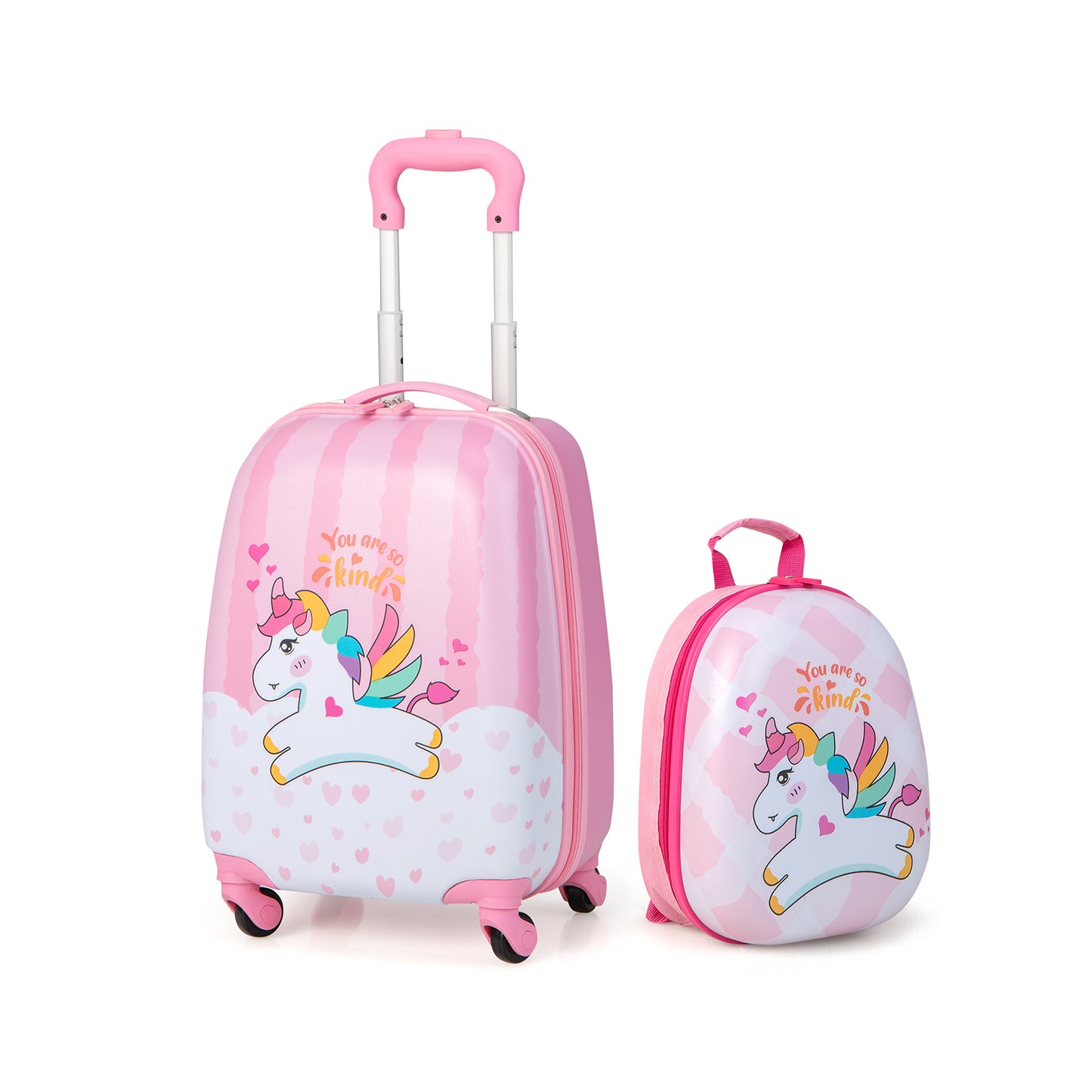 2 Piece Kids Luggage Set with Spinner Wheels and Lightweight Design-Pink