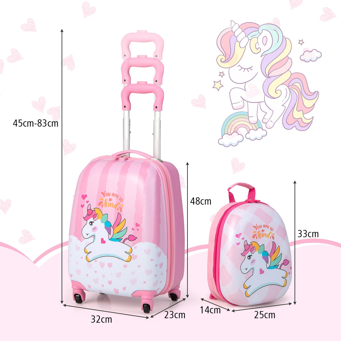 2 Piece Kids Luggage Set with Spinner Wheels and Lightweight Design-Pink